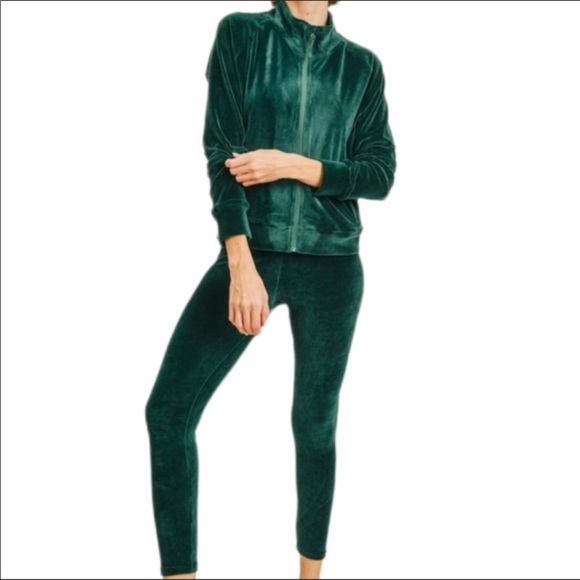 Pants - NEW Velour Jacket And Leggings Set In Green Emerald